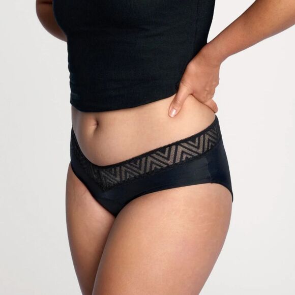 NWT Thinx Super Hiphugger classic black lace period panties underwear S Small